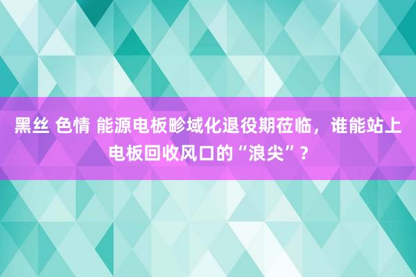 黑丝 色情 能源电板畛域化退役期莅临，谁能站上电板回收风口的“浪尖”？