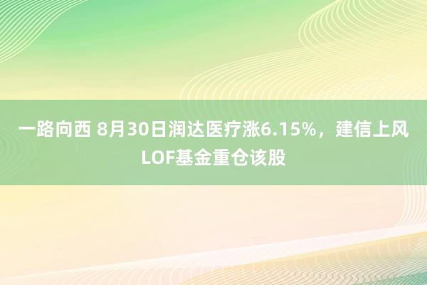 一路向西 8月30日润达医疗涨6.15%，建信上风LOF基金重仓该股